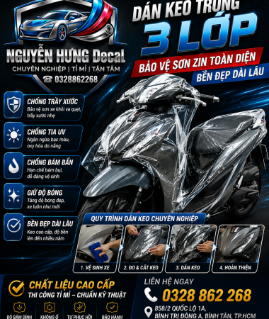 Dán Keo Trong 3 Lớp Cho Xe Máy – Bảo Vệ Sơn Zin Hiệu Quả, Bền Đẹp Dài Lâu
